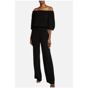 NWT Theory Off-Shoulder/Square Neck Silk Crepe Jumpsuit BLACK M. CLASSY ELEGANT